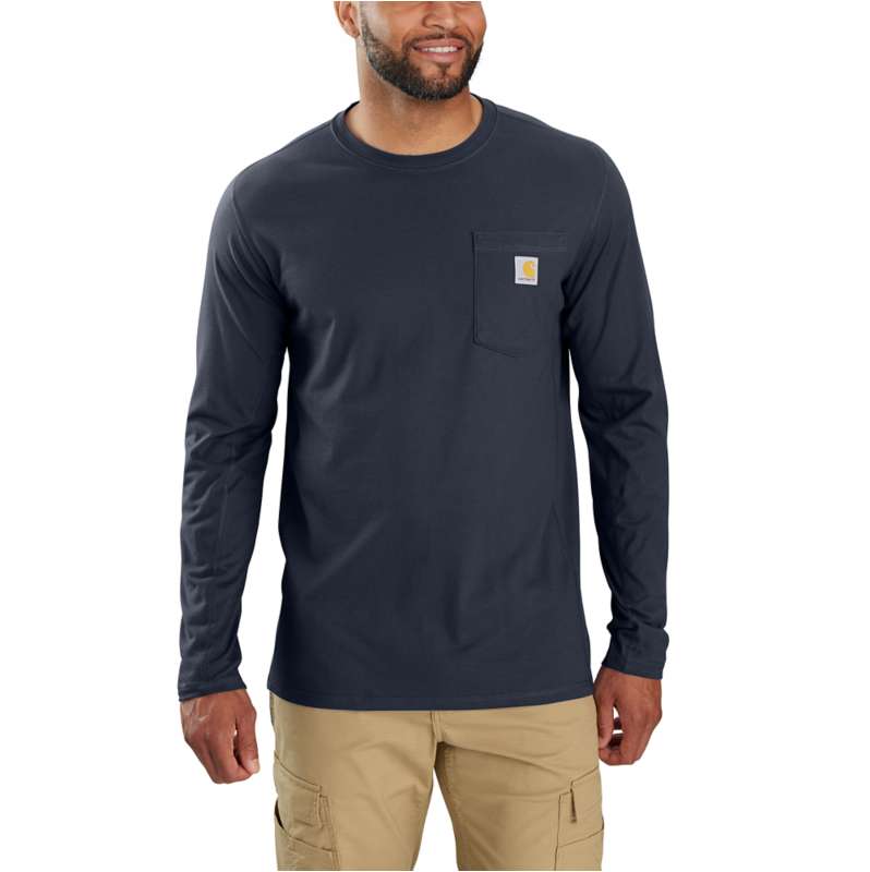 Carhartt  Navy Carhartt Force® Relaxed Fit Long-Sleeve Pocket T-Shirt