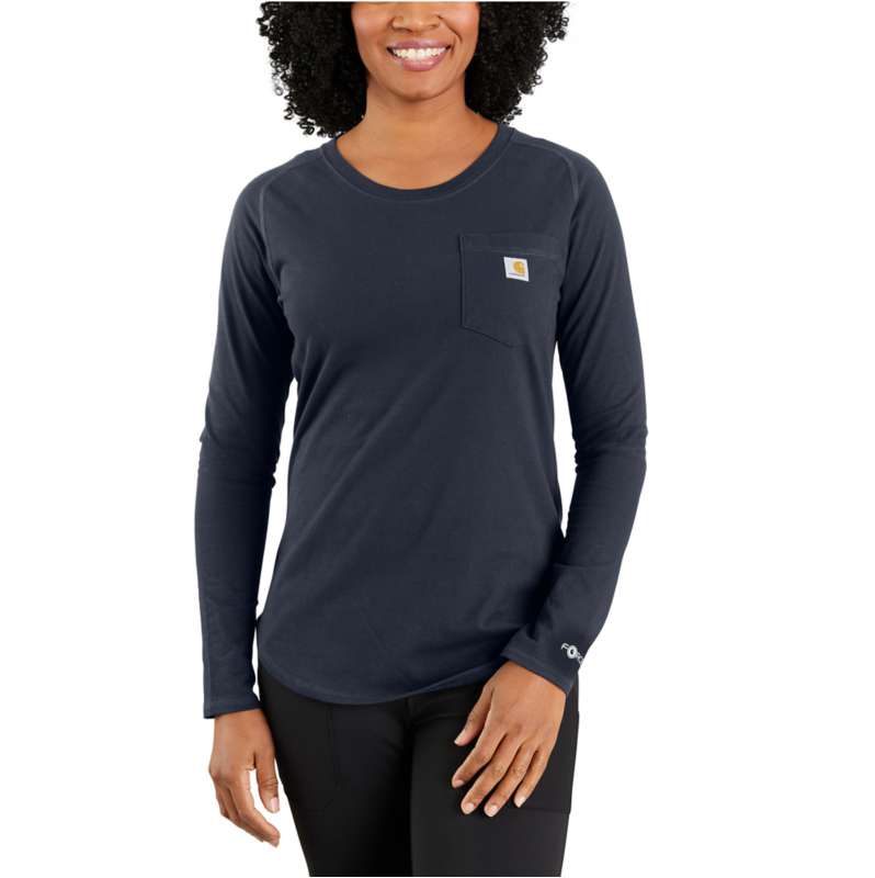 Carhartt  Navy Women's Carhartt Force® Relaxed Fit Midweight Long-Sleeve Pocket T-Shirt