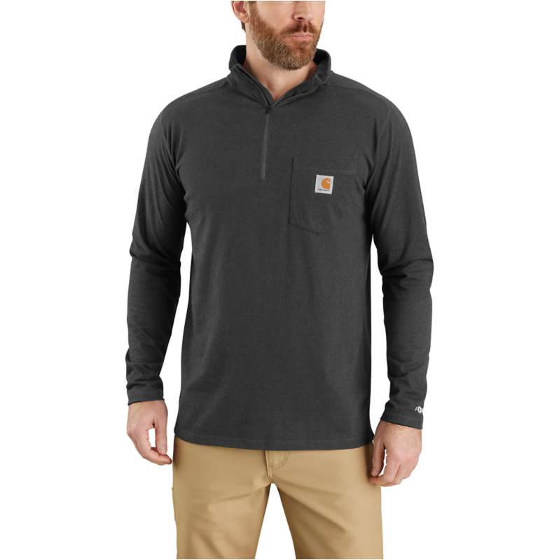 Carhartt  Carbon Heather Carhartt Force® Relaxed Fit Midweight Long-Sleeve Quarter-Zip Mock-Neck T-Shirt