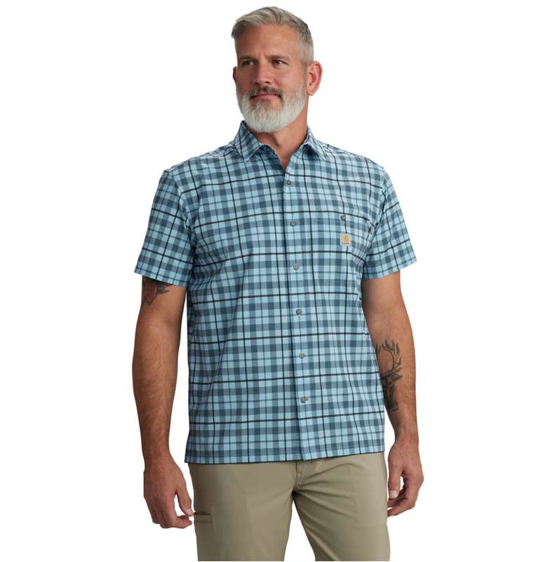 Carhartt  Storm Blue Force Sun Defender™ Relaxed Fit Lightweight Short-Sleeve Plaid Shirt