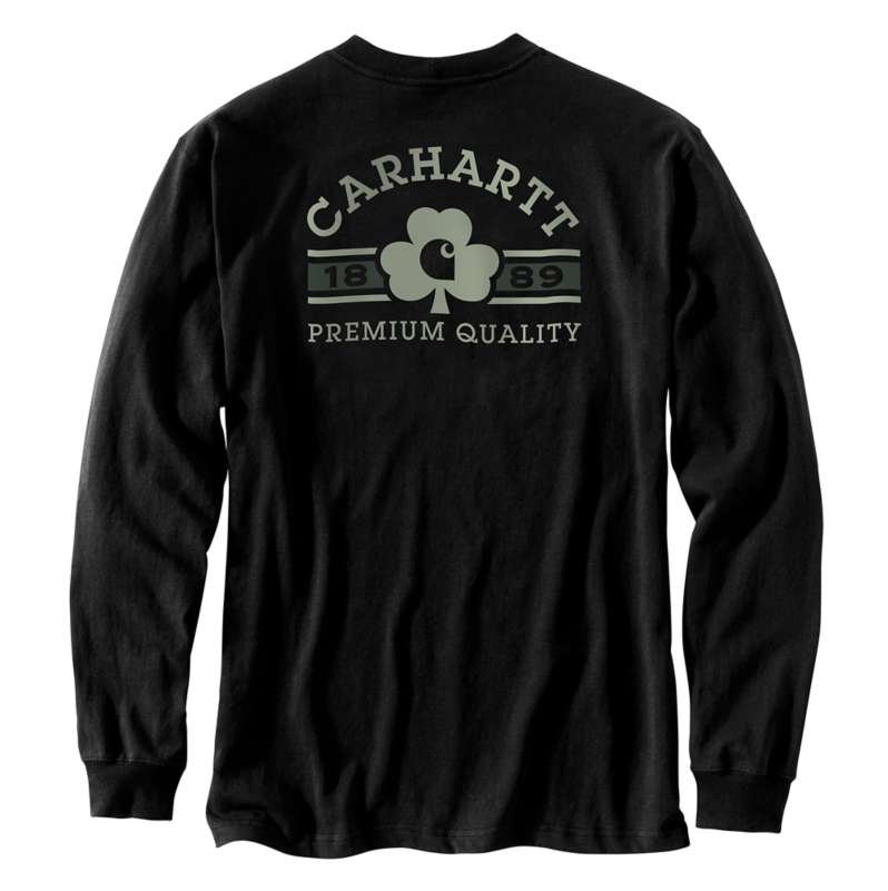 Carhartt  Black Loose Fit Heavyweight Long-Sleeve Shamrock Graphic T-Shirt