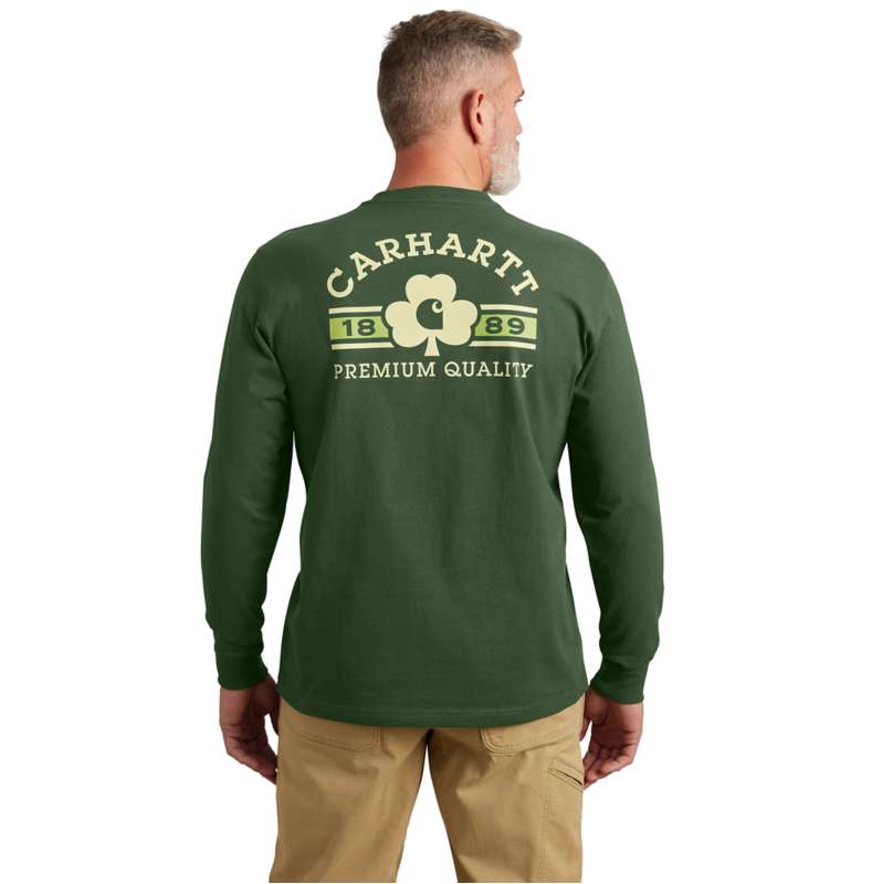 Carhartt  Forestry Green Loose Fit Heavyweight Long-Sleeve Shamrock Graphic T-Shirt