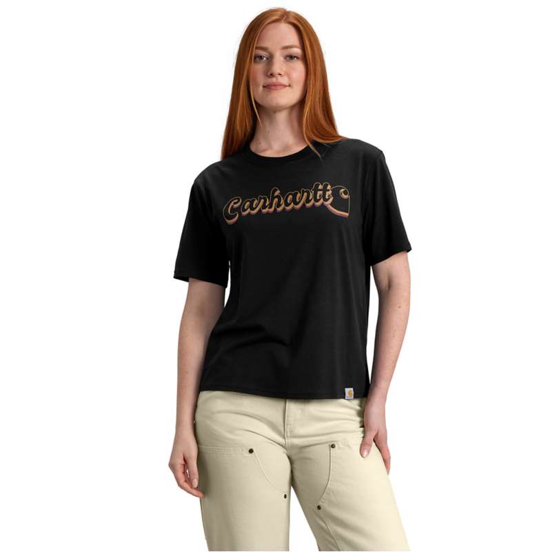 Carhartt  Black Women's TENCEL™ Fiber Series Loose Fit Short-Sleeve Script Graphic T-Shirt