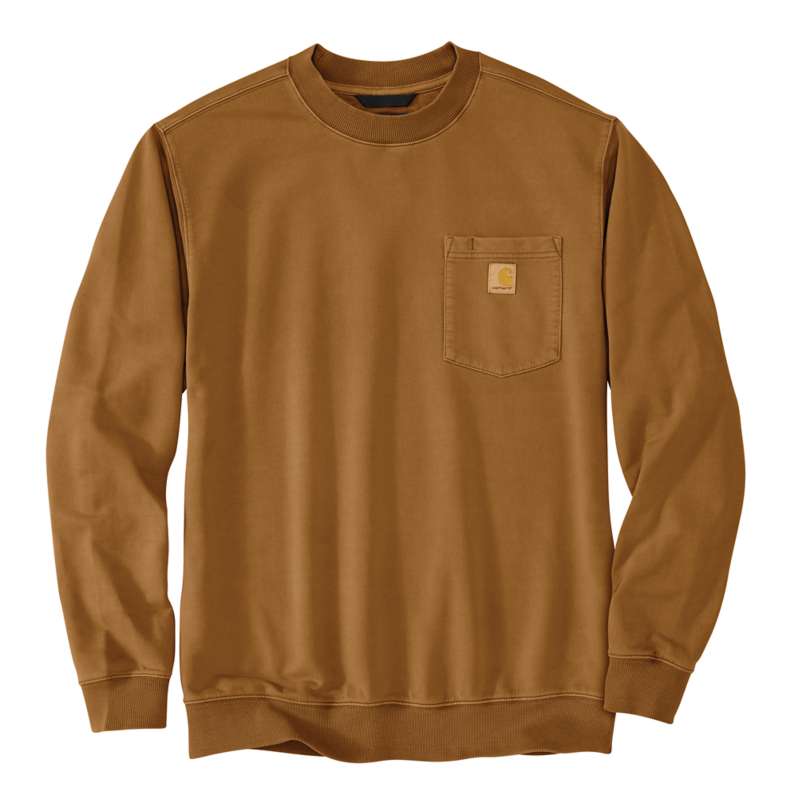 Carhartt  Carhartt Brown Relaxed Fit Midweight Garment Dye French Terry Crewneck Pocket Sweatshirt