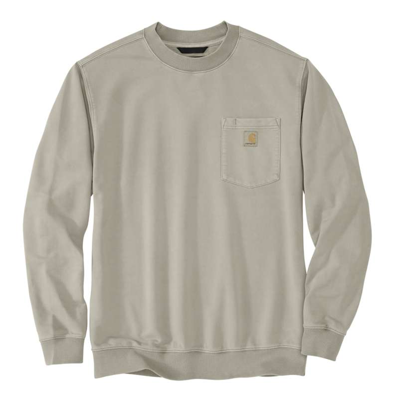 Carhartt  Greige Relaxed Fit Midweight Garment Dye French Terry Crewneck Pocket Sweatshirt