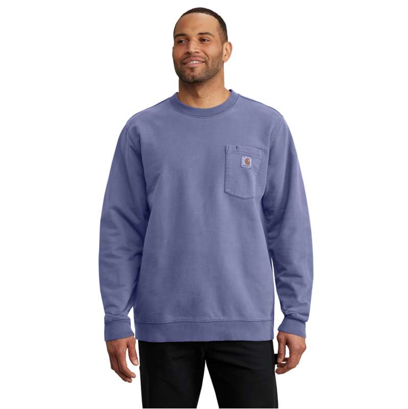 Carhartt  Lunar Blue Relaxed Fit Midweight Garment Dye French Terry Crewneck Pocket Sweatshirt