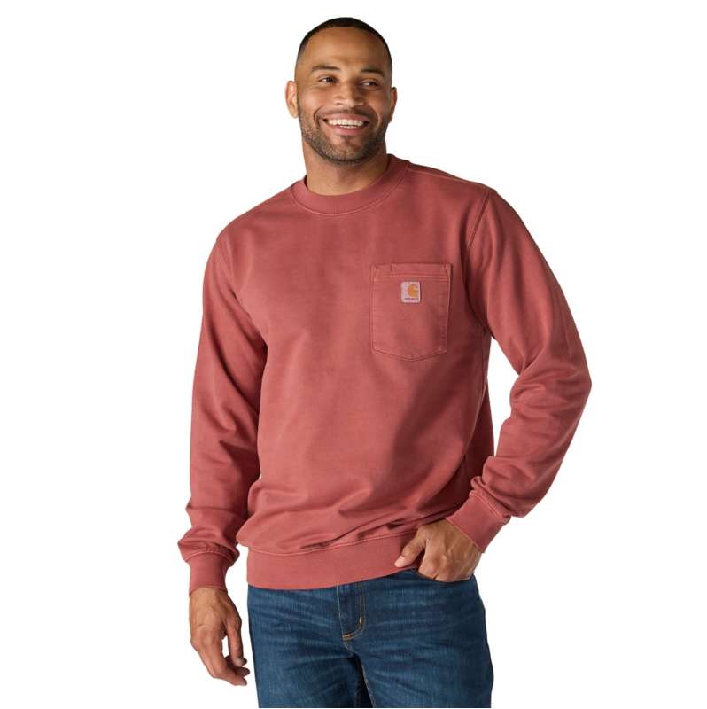 Carhartt  Dark Spice Red Relaxed Fit Midweight Garment Dye French Terry Crewneck Pocket Sweatshirt
