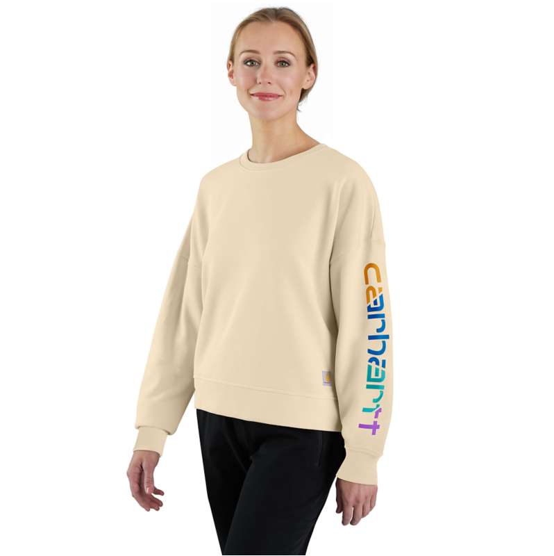 Carhartt  Oat Milk Women's TENCEL™ Fiber Series Loose Fit Sleeve Graphic Sweatshirt