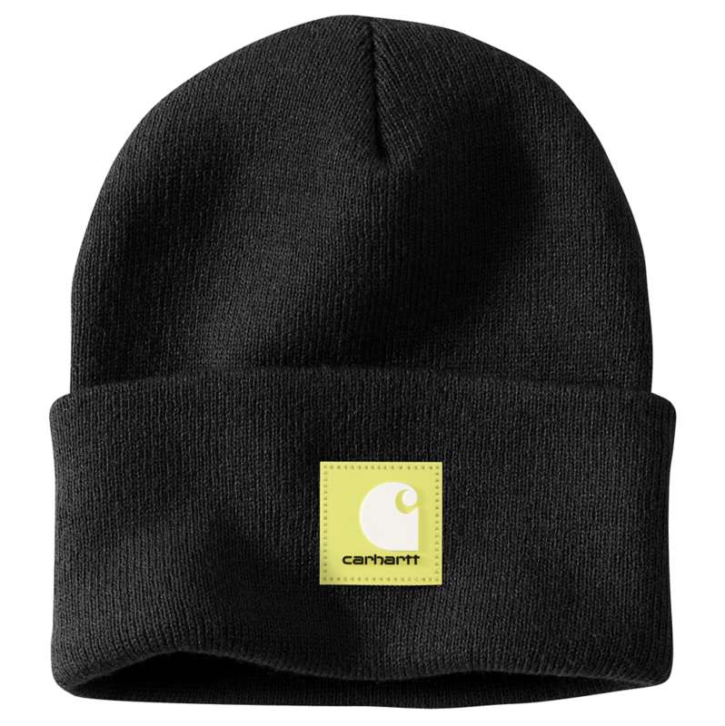 Carhartt  Black Knit Rubber Patch Beanie