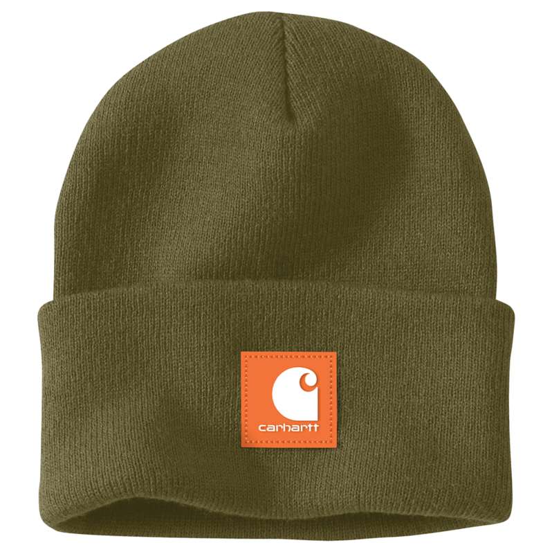 Carhartt  Dark Bronzed Green Knit Rubber Patch Beanie