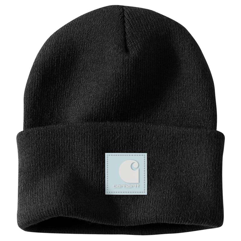 Carhartt  Black / Early Fog Knit Rubber Patch Beanie
