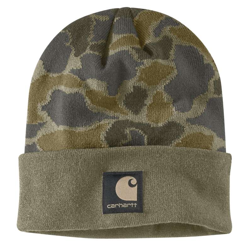 Carhartt  Burnt Olive Vintage Camo Knit Cuffed Camo Beanie