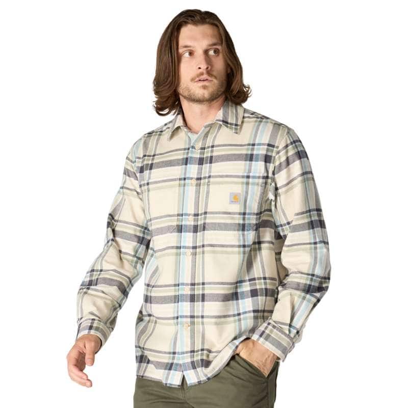 Loose Fit Midweight Chambray Long-Sleeve Plaid Shirt