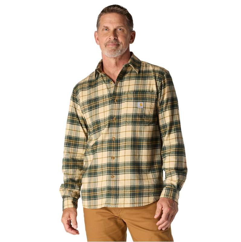 Carhartt  Forestry Green Rugged Flex™ Relaxed Fit Midweight Flannel Long-Sleeve Plaid Shirt