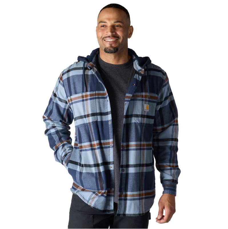 Carhartt  Navy Rugged Flex® Relaxed Fit Flannel Fleece Lined Hooded Shirt Jac