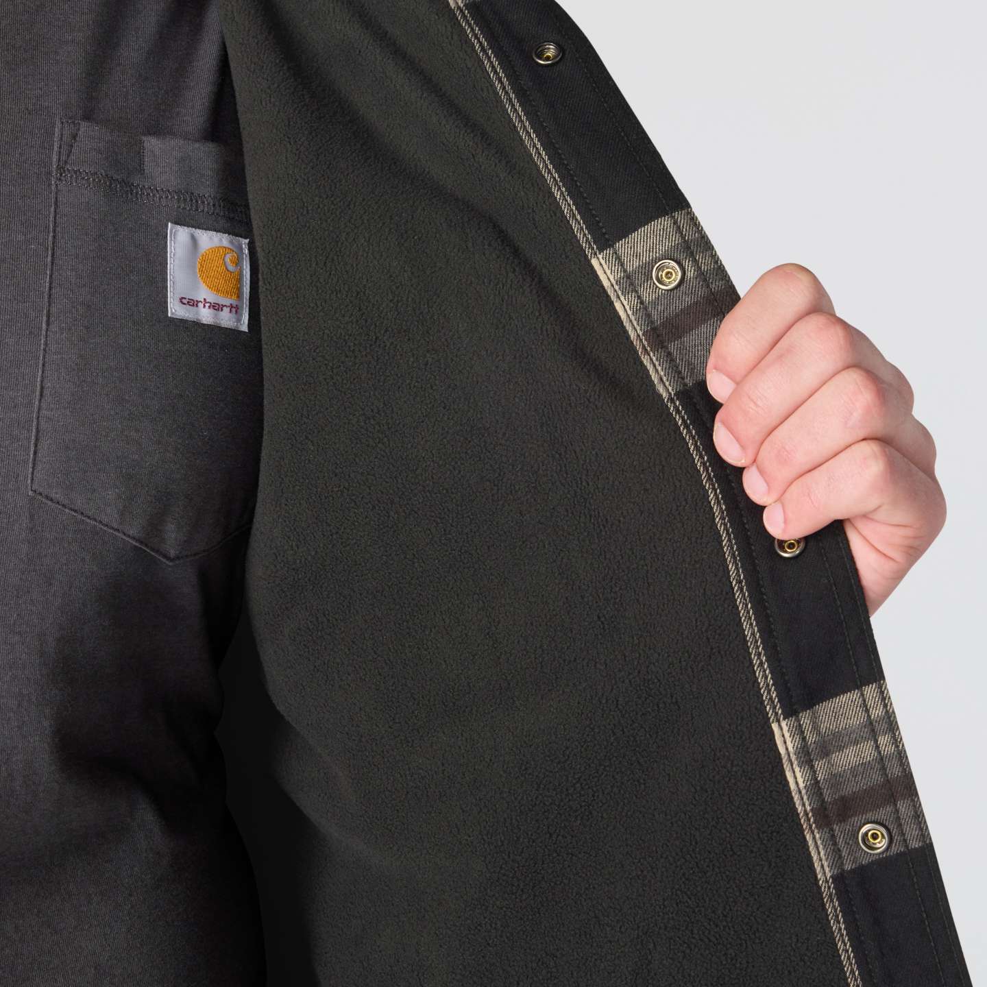 Мужская рубашка Carhartt Hamilton Relaxed Plaid Shirt Jac, цвет: Чёрный / Серый — фото 3