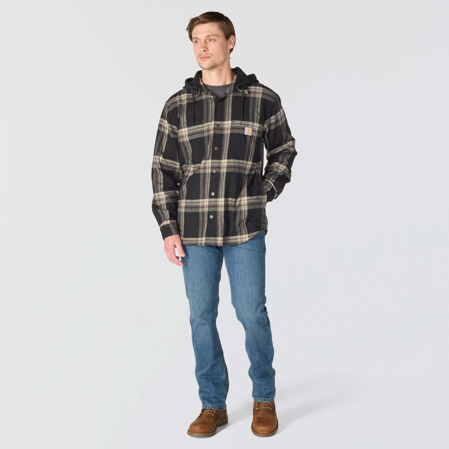 Мужская рубашка Carhartt Hamilton Relaxed Plaid Shirt Jac, цвет: Чёрный / Серый — фото 4