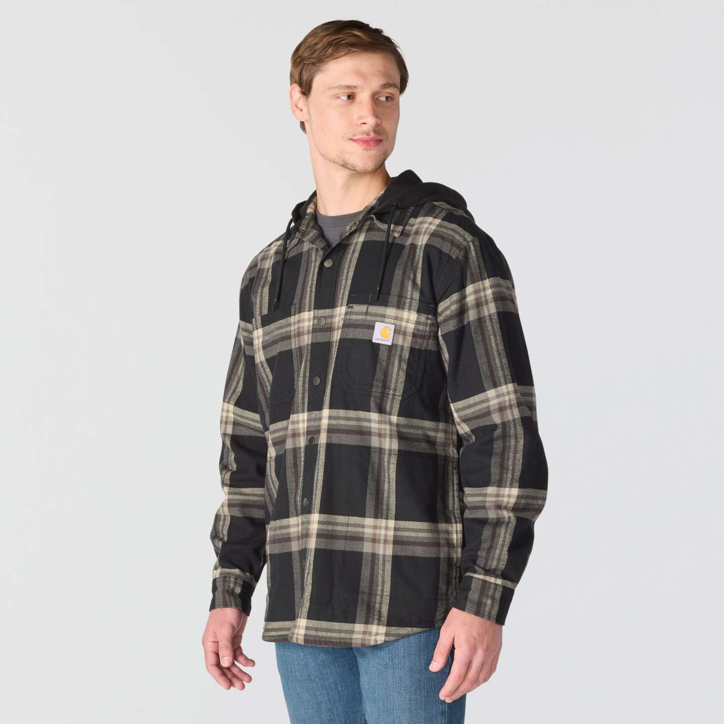Мужская рубашка Carhartt Hamilton Relaxed Plaid Shirt Jac, цвет: Чёрный / Серый — фото 2