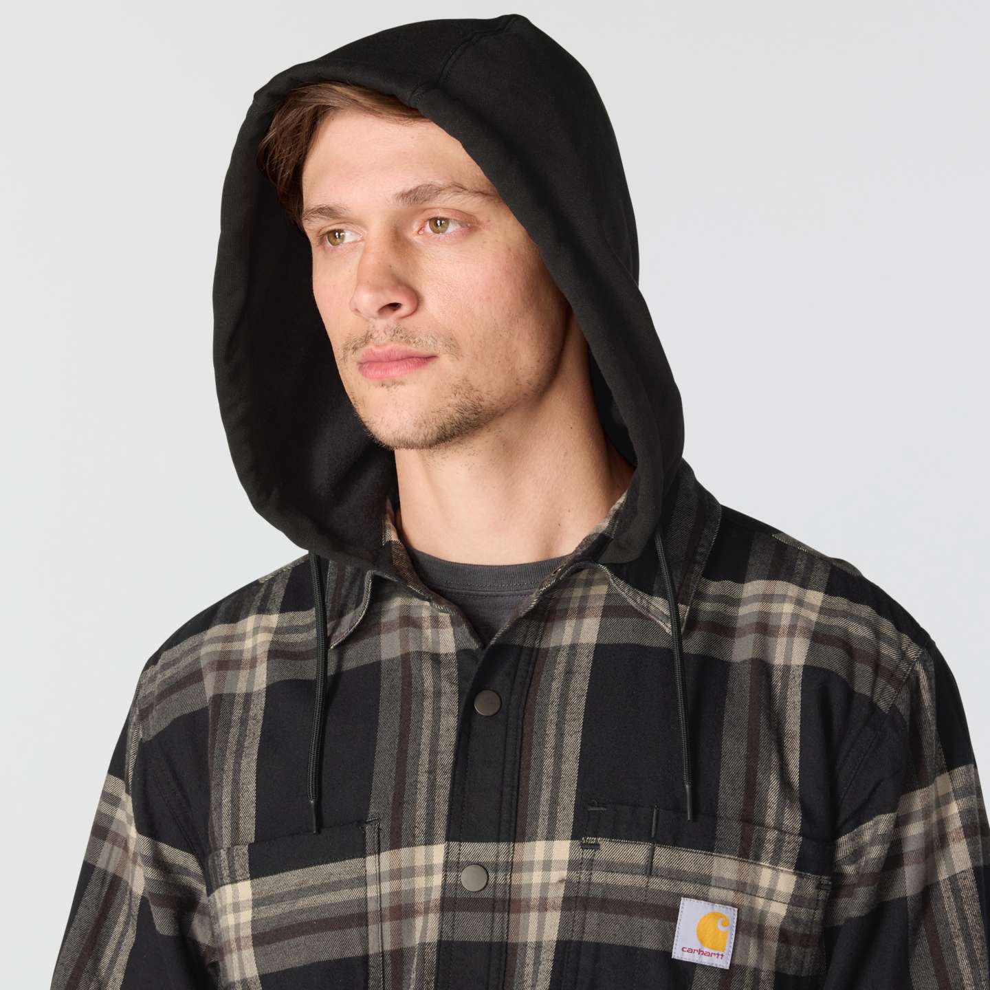 Мужская рубашка Carhartt Hamilton Relaxed Plaid Shirt Jac, цвет: Чёрный / Серый — фото 8