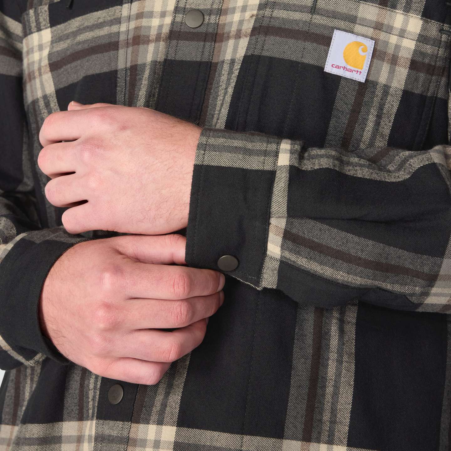 Мужская рубашка Carhartt Hamilton Relaxed Plaid Shirt Jac, цвет: Чёрный / Серый — фото 6