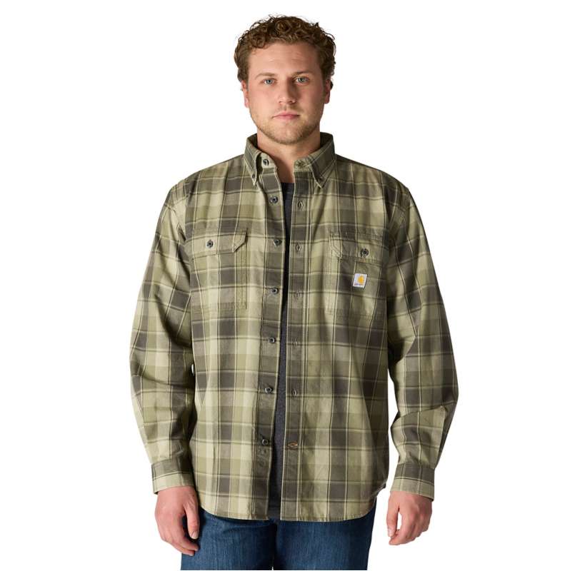 Carhartt  Dusty Olive Loose Fit Midweight Chambray Long-Sleeve Plaid Shirt