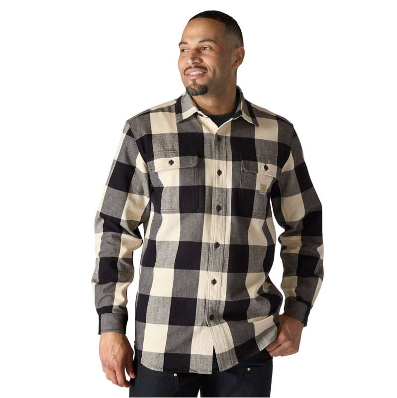 Carhartt  Oat Milk Loose Fit Heavyweight Flannel Long-Sleeve Plaid Shirt