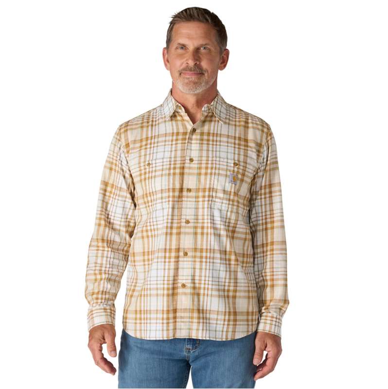 Carhartt  Oat Milk Rugged Flex™ Relaxed Fit Lightweight Long-Sleeve Plaid Shirt