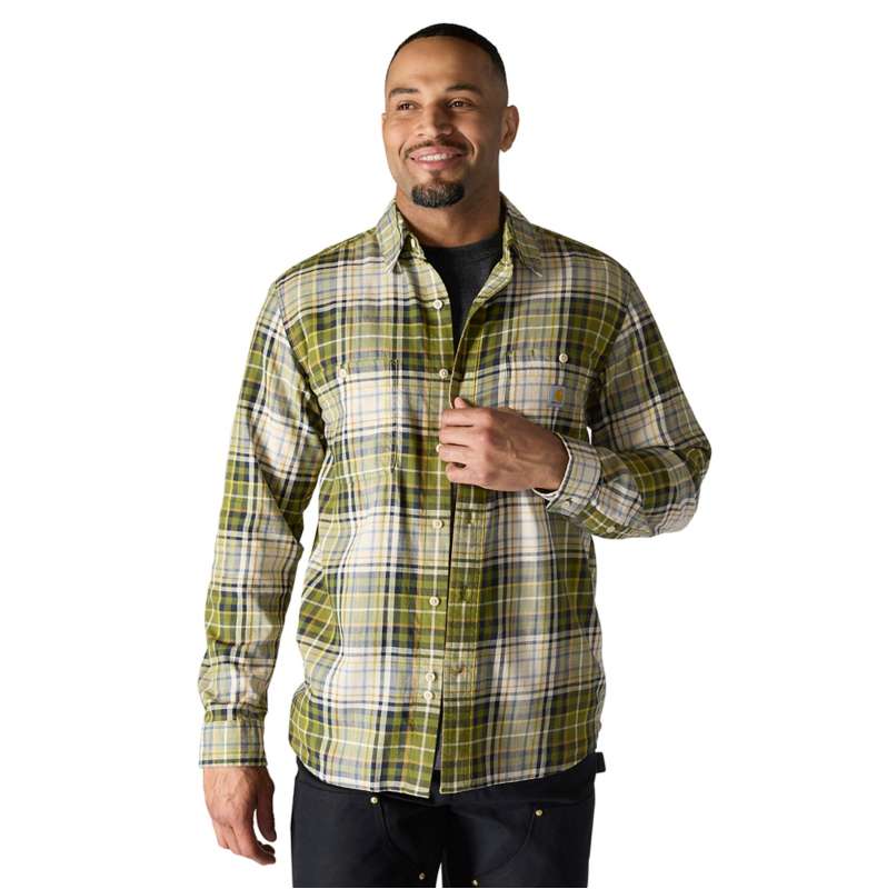 Carhartt  Dark Bronzed Green Rugged Flex™ Relaxed Fit Lightweight Long-Sleeve Plaid Shirt