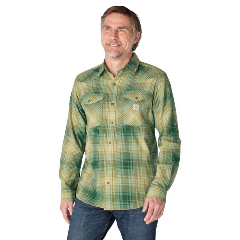 Carhartt  Faded Fatigue Montana Rugged Flex™ Relaxed Fit Lightweight Long-Sleeve Snap-Front Plaid Shirt