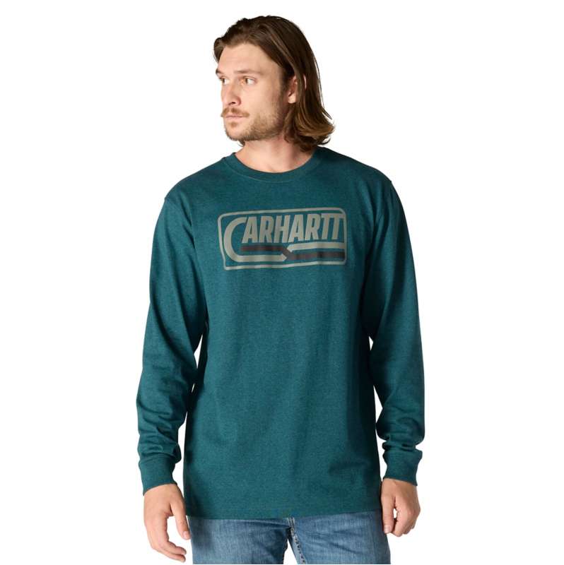 Carhartt  Greenstone Heather Loose Fit Heavyweight Long-Sleeve Logo Graphic T-Shirt