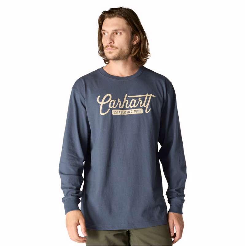 Carhartt  Bluestone Loose Fit Heavyweight Long-Sleeve Script Graphic T-Shirt