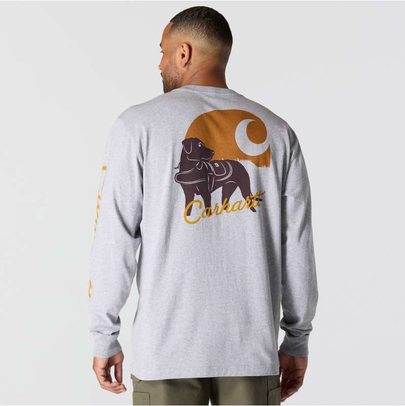 Carhartt  Heather Gray Loose Fit Heavyweight Long-Sleeve Pocket  Dog Graphic T-Shirt