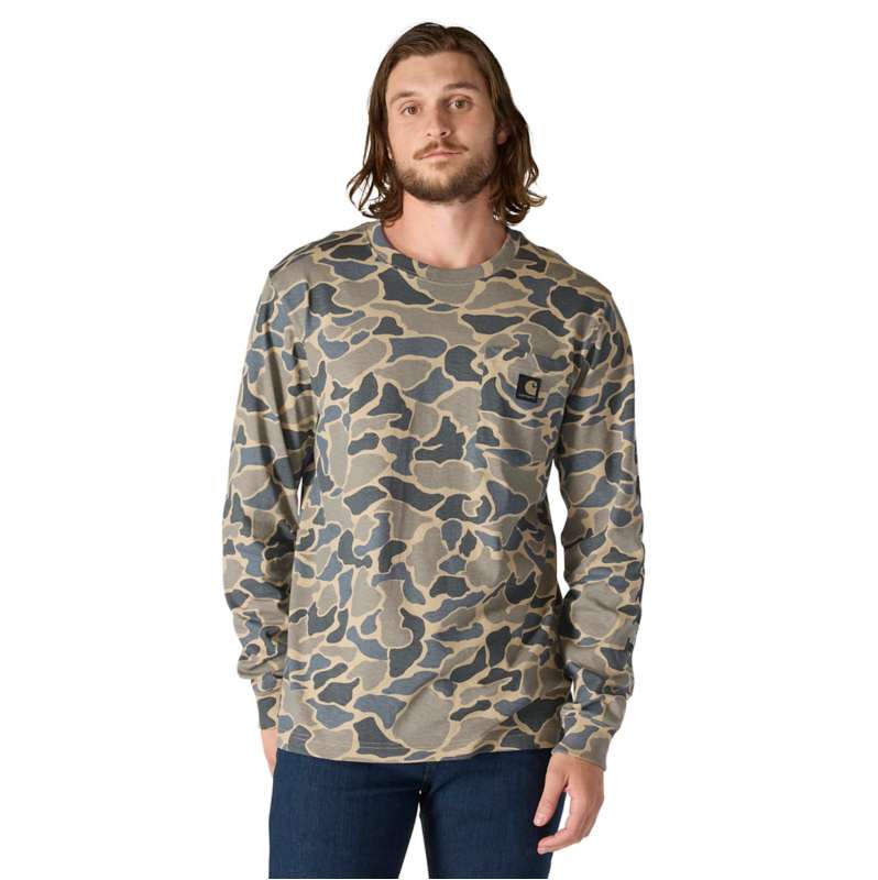 Carhartt  Khaki Vintage Camo Relaxed Fit Heavyweight Long-Sleeve Pocket Camo Logo Graphic T-Shirt