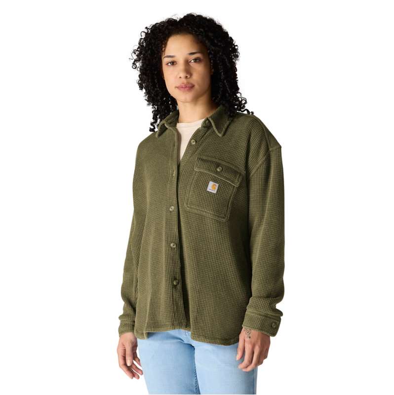 Carhartt  Dark Bronzed Green Women's Oversized-Fit Heavyweight Waffle Knit Shirt