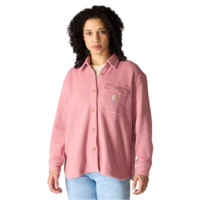 Carhartt  Rose Tint Women's Oversized-Fit Heavyweight Waffle Knit Shirt