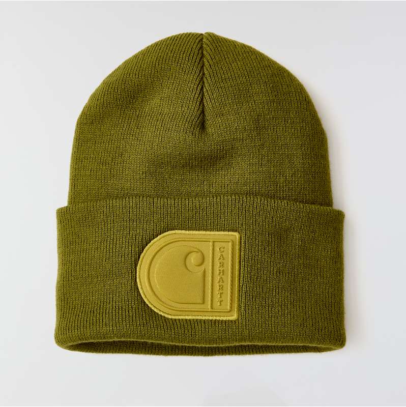 Carhartt  Dark Bronzed Green Knit Cuffed C Patch Beanie