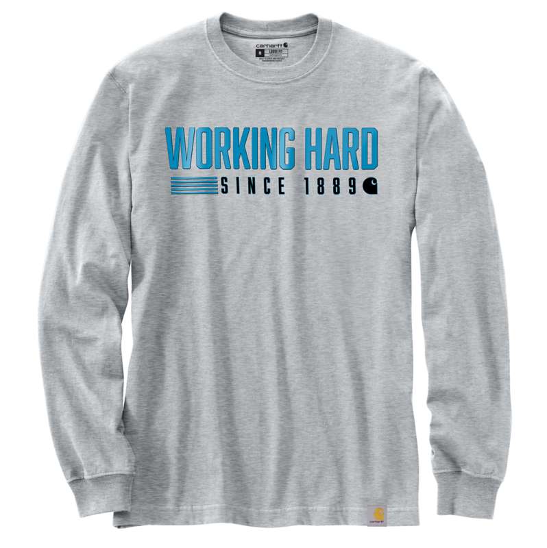 Carhartt  Heather Gray Relaxed Fit Heavyweight Long-Sleeve Hard Work Graphic T-Shirt