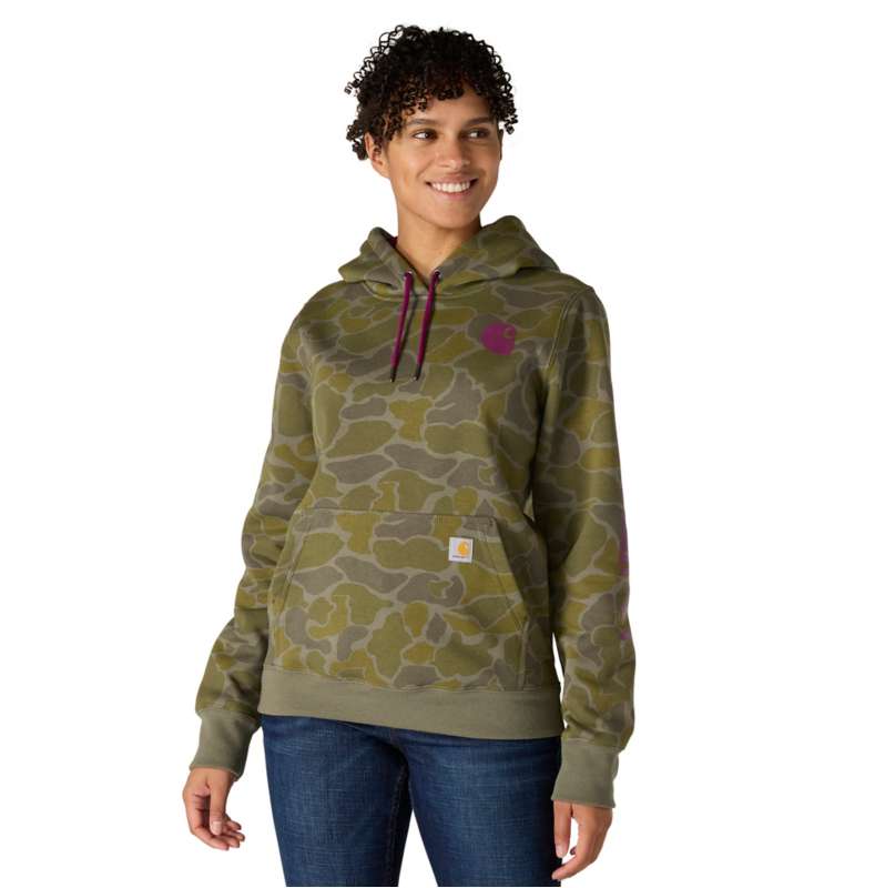 Carhartt  Dusty Olive Vintage Camo Women's Relaxed Fit Midweight Logo Sleeve Graphic Printed Sweatshirt