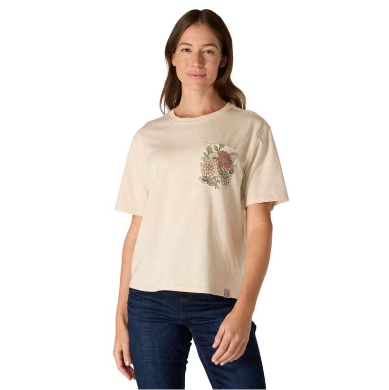 Carhartt  Oat Milk Heather TENCEL™ Fiber Series Loose Fit Short-Sleeve Flower Pocket T-Shirt
