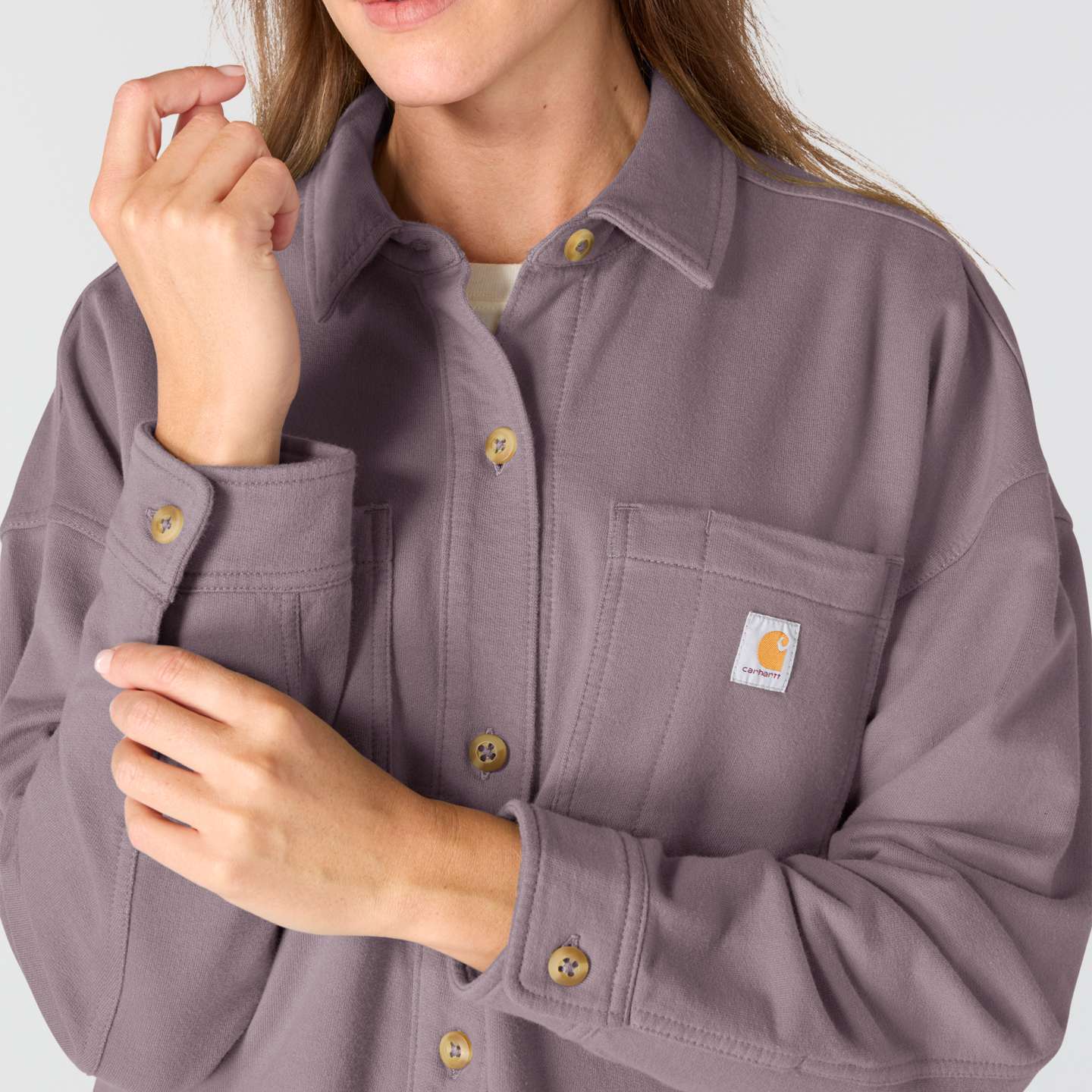 Женская рубашка Carhartt Durham Knit Overshirt, цвет: Пепельный ягодный — фото 3
