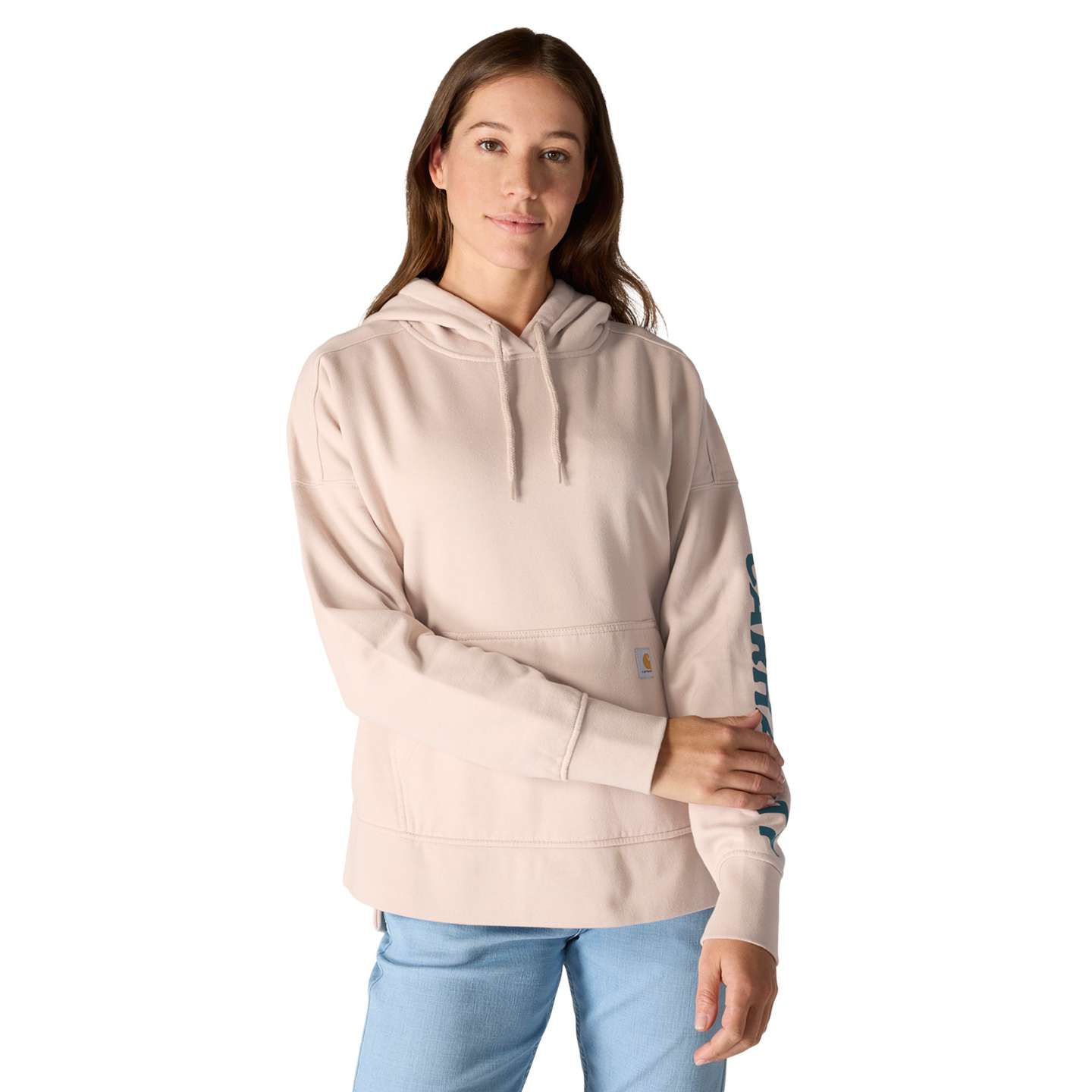 Женский свитшот Carhartt Oversized-Fit Midweight Hooded Mountain Graphic, цвет: Серо-коричневый меланжевый — фото 1