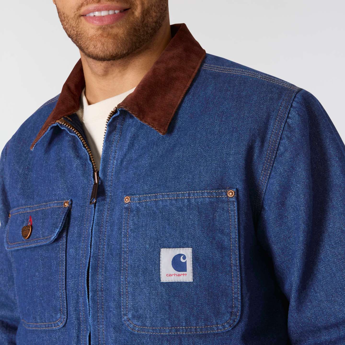 Мужская куртка Carhartt Crafted Series Denim Sherpa Lined Chore, цвет: Тёмный индиго — фото 5