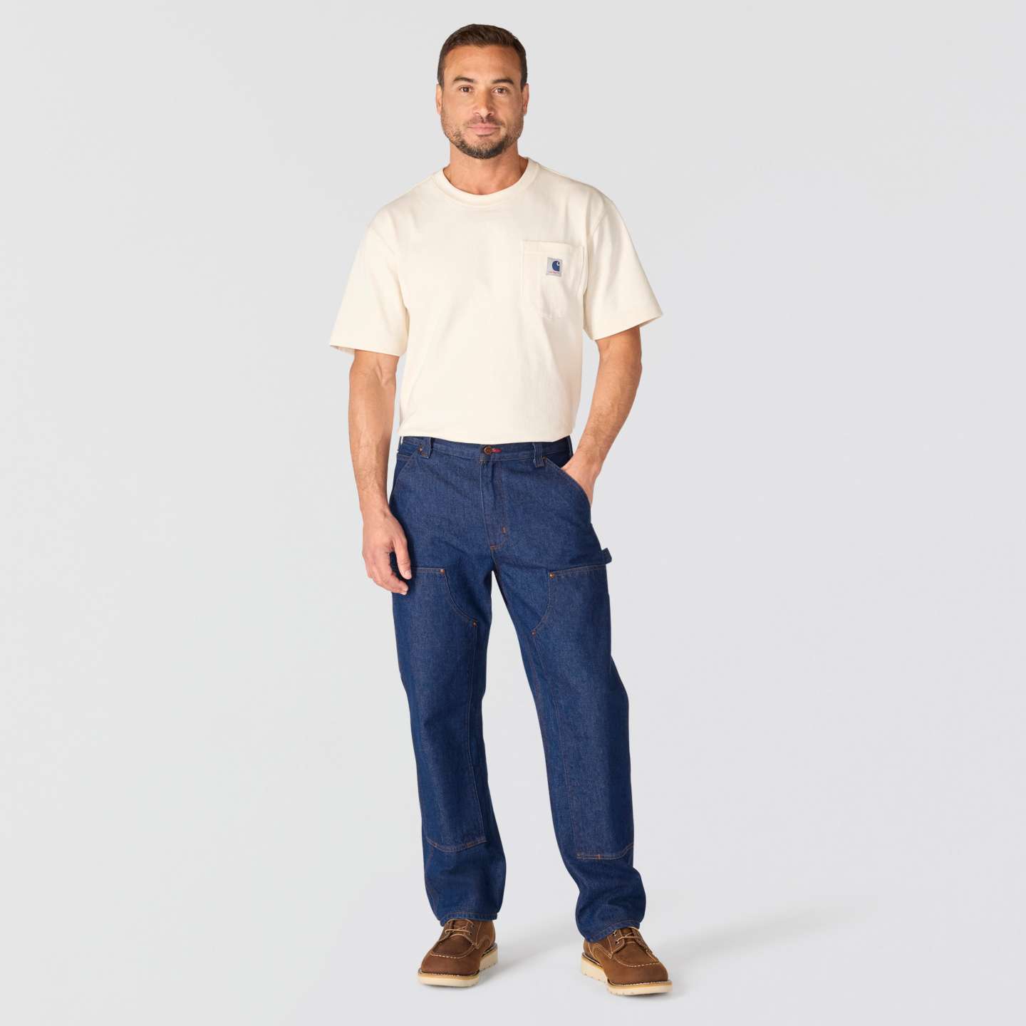 Мужские брюки Carhartt Crafted Series Loose Straight Double-Front Denim Dungaree, цвет: Тёмный индиго — фото 4