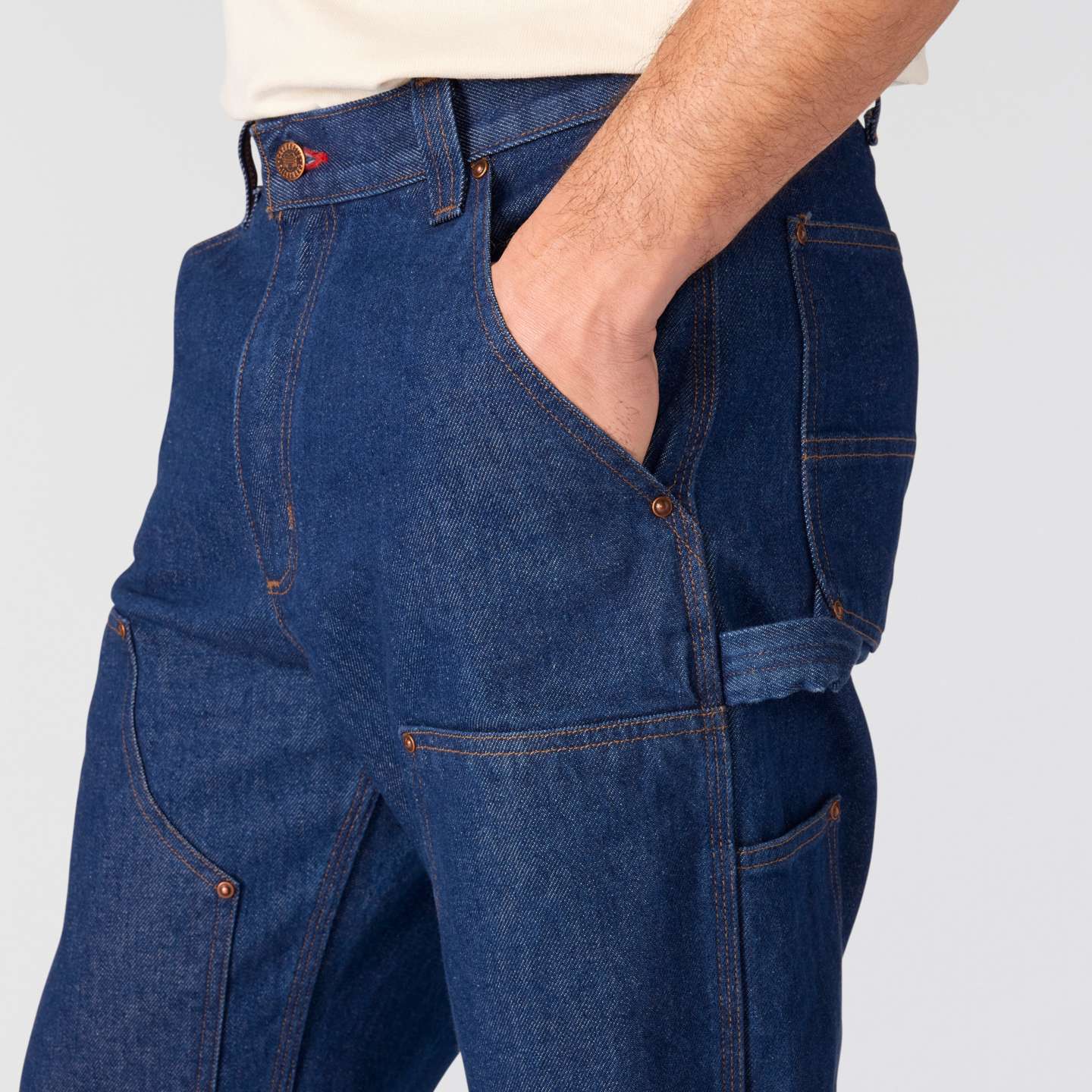 Мужские брюки Carhartt Crafted Series Loose Straight Double-Front Denim Dungaree, цвет: Тёмный индиго — фото 6