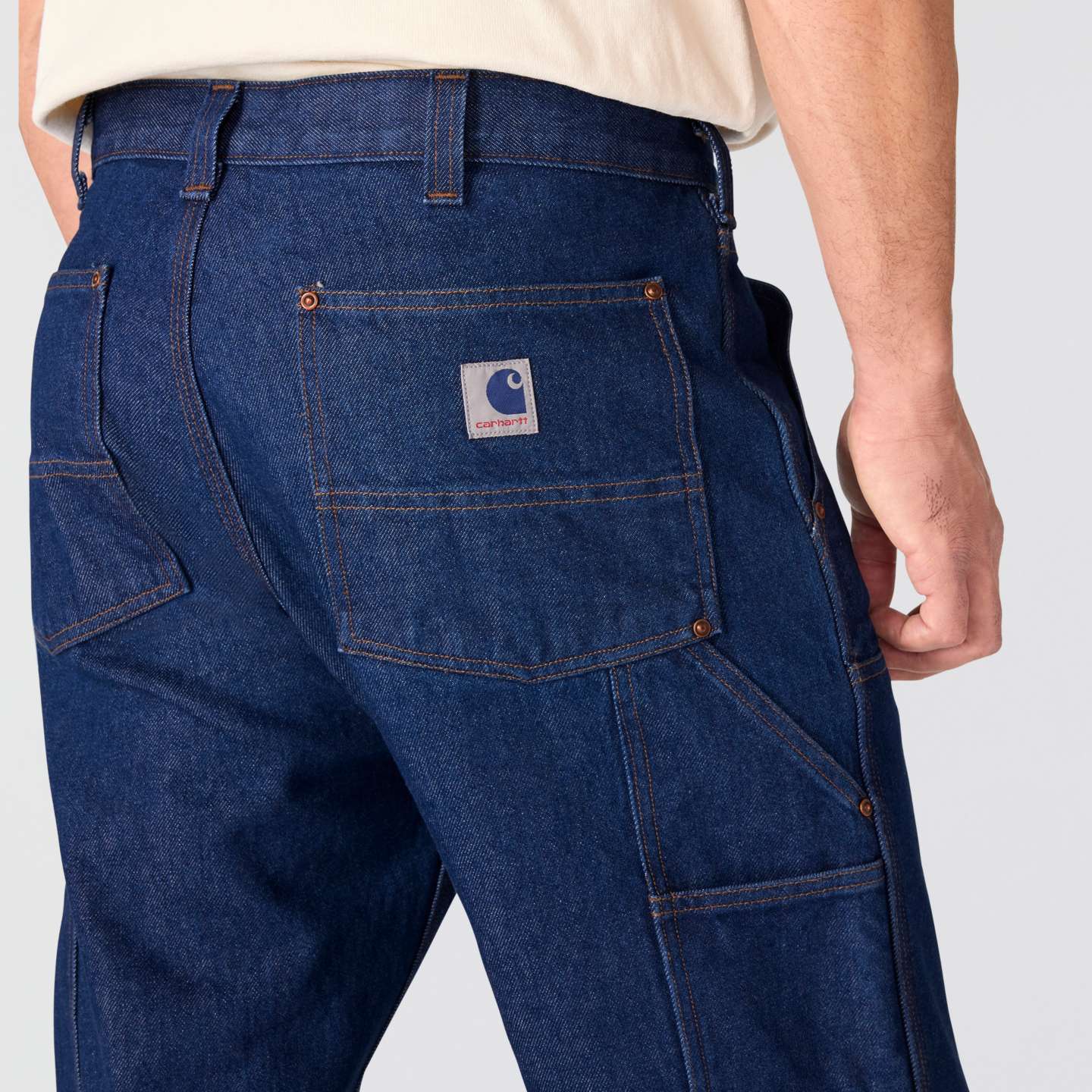 Мужские брюки Carhartt Crafted Series Loose Straight Double-Front Denim Dungaree, цвет: Тёмный индиго — фото 5