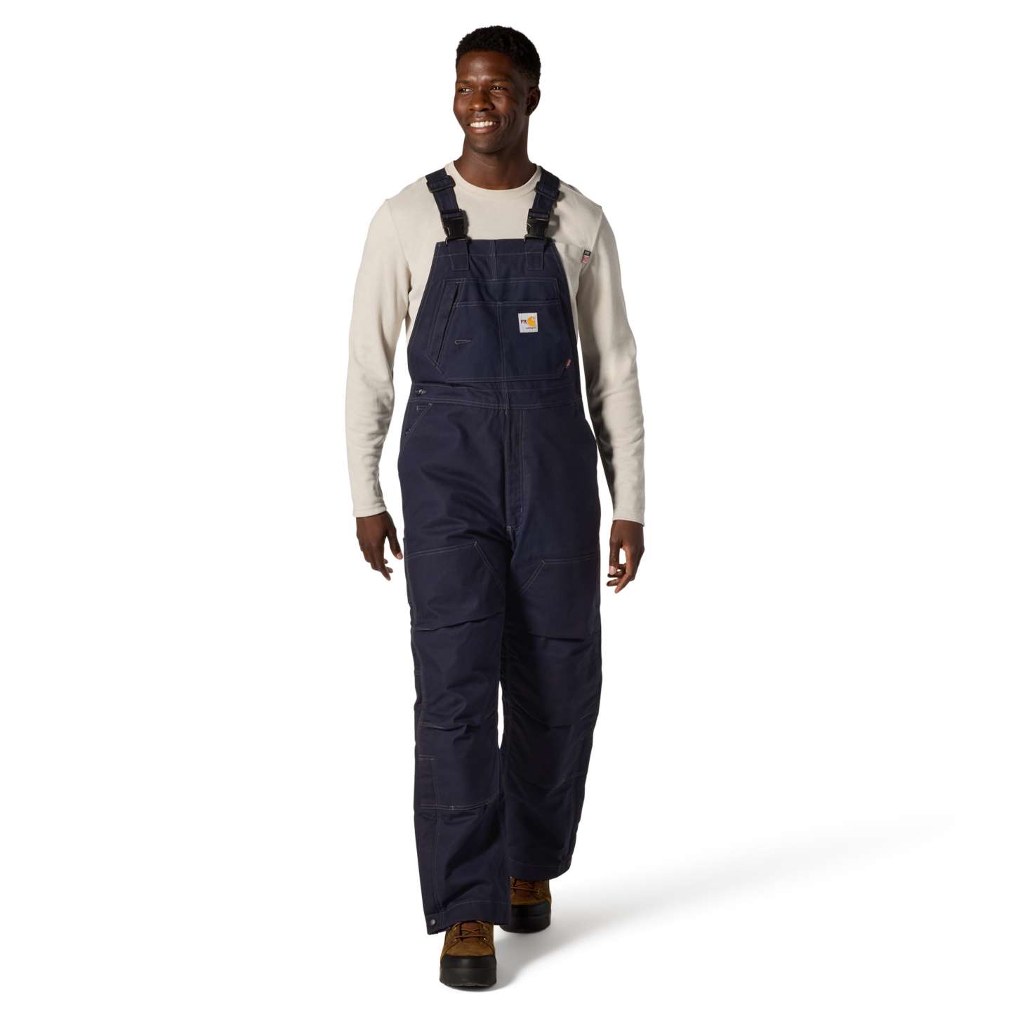 Мужской огнестойкий утеплённый полукомбинезон Carhartt FR Quick Duck Insulated, цвет: Тёмный тёмно-синий — фото 1