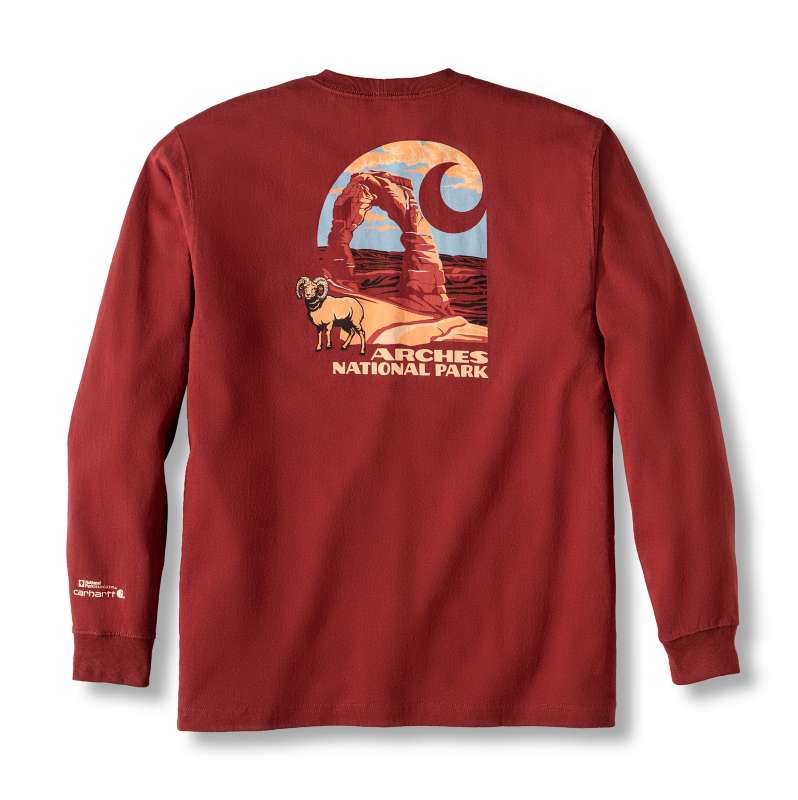 Carhartt  Dark Spice Red Loose Fit Heavyweight Long-Sleeve Arches National Park Graphic T-Shirt