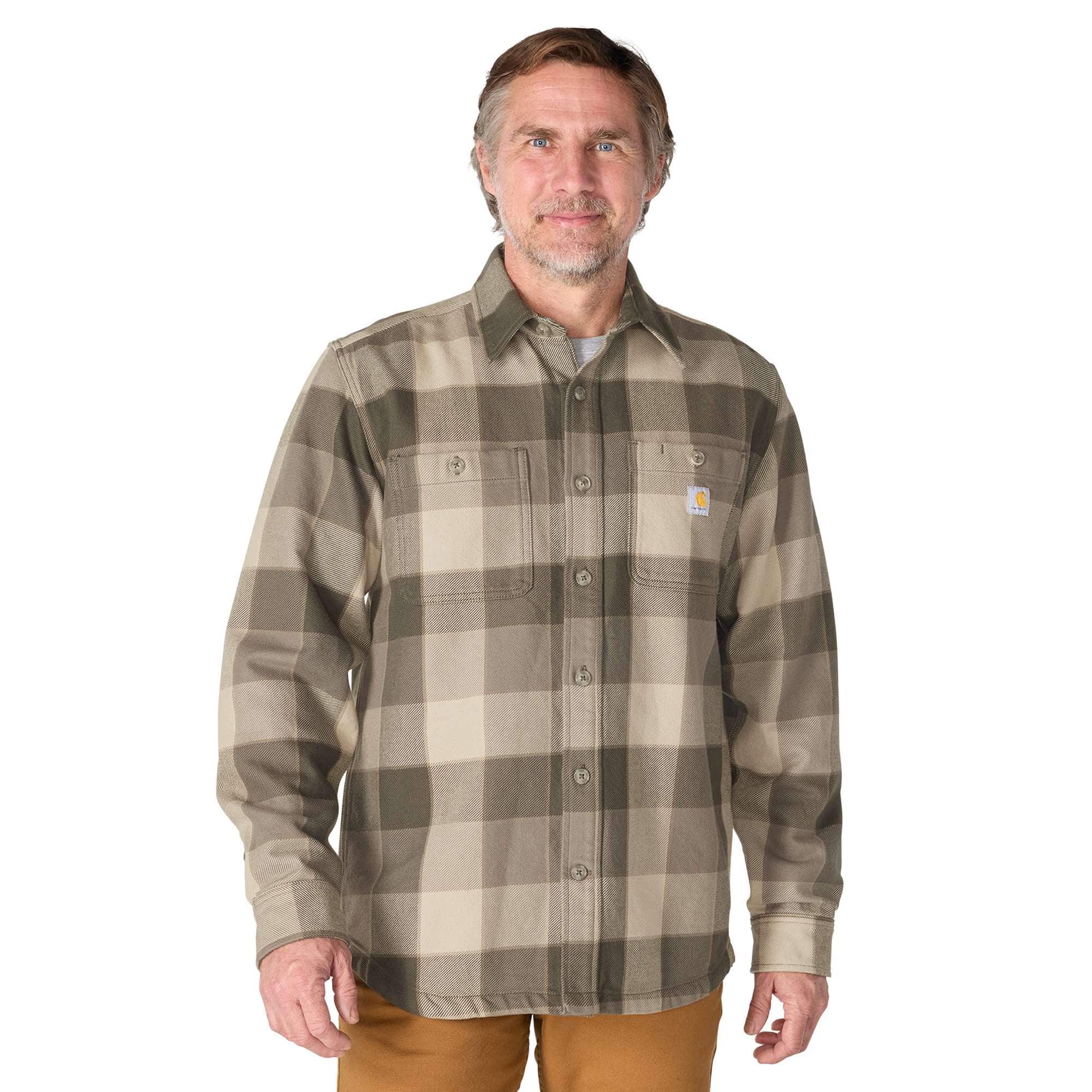 Carhartt Men's Cotton Everett Loose Ls Plaid Shirt | Mud Gray | 4XL