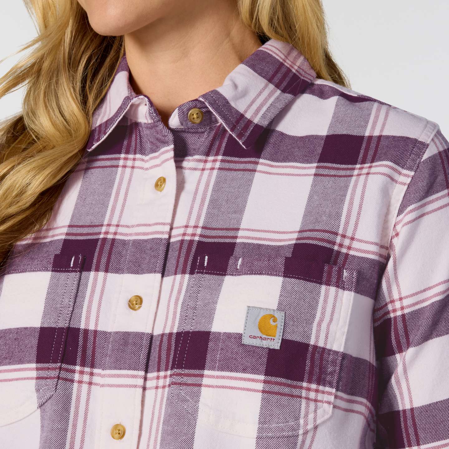 Женская рубашка Carhartt Hamilton Relaxed LS Plaid, цвет: Розовый / Яичная скорлупа — фото 3