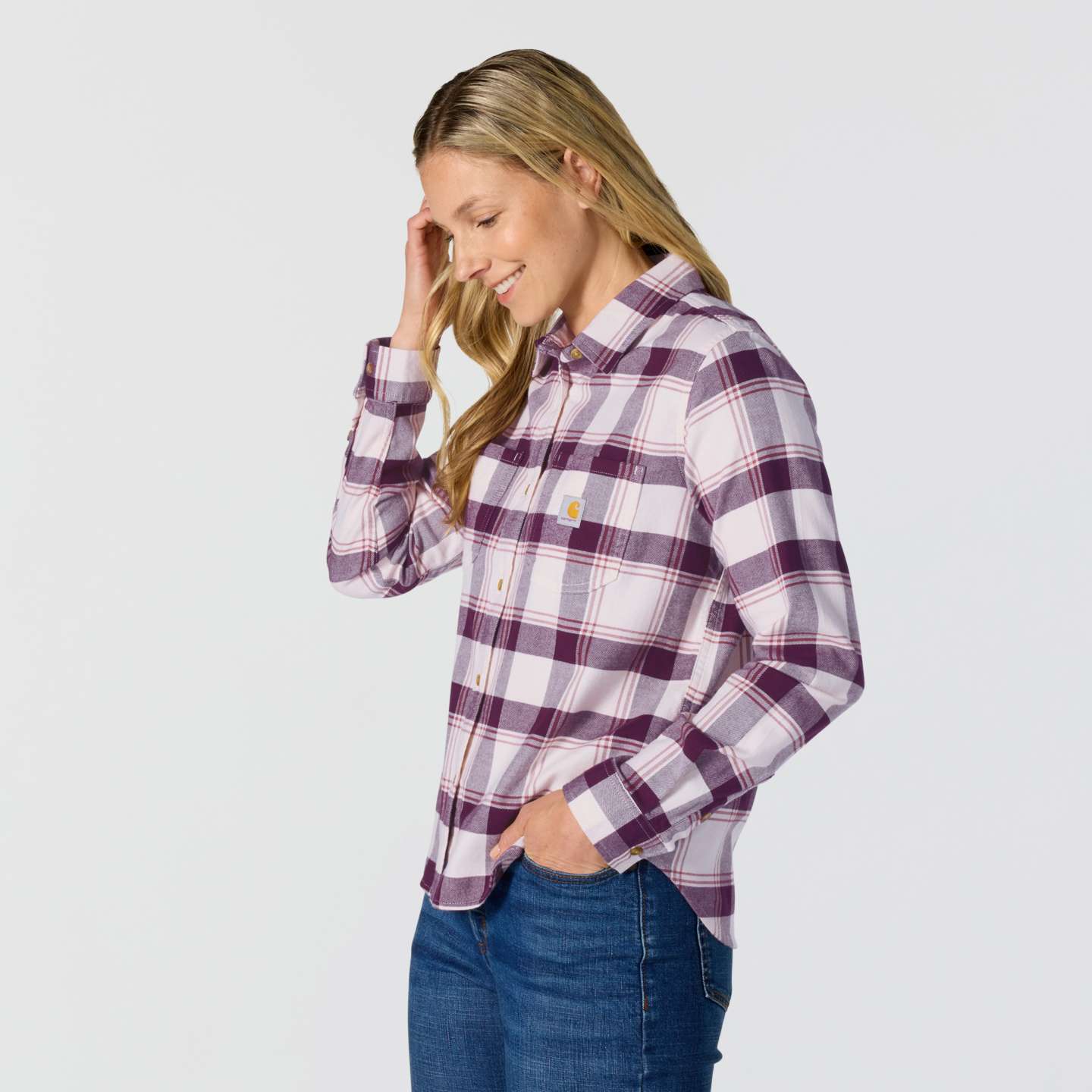 Женская рубашка Carhartt Hamilton Relaxed LS Plaid, цвет: Розовый / Яичная скорлупа — фото 2